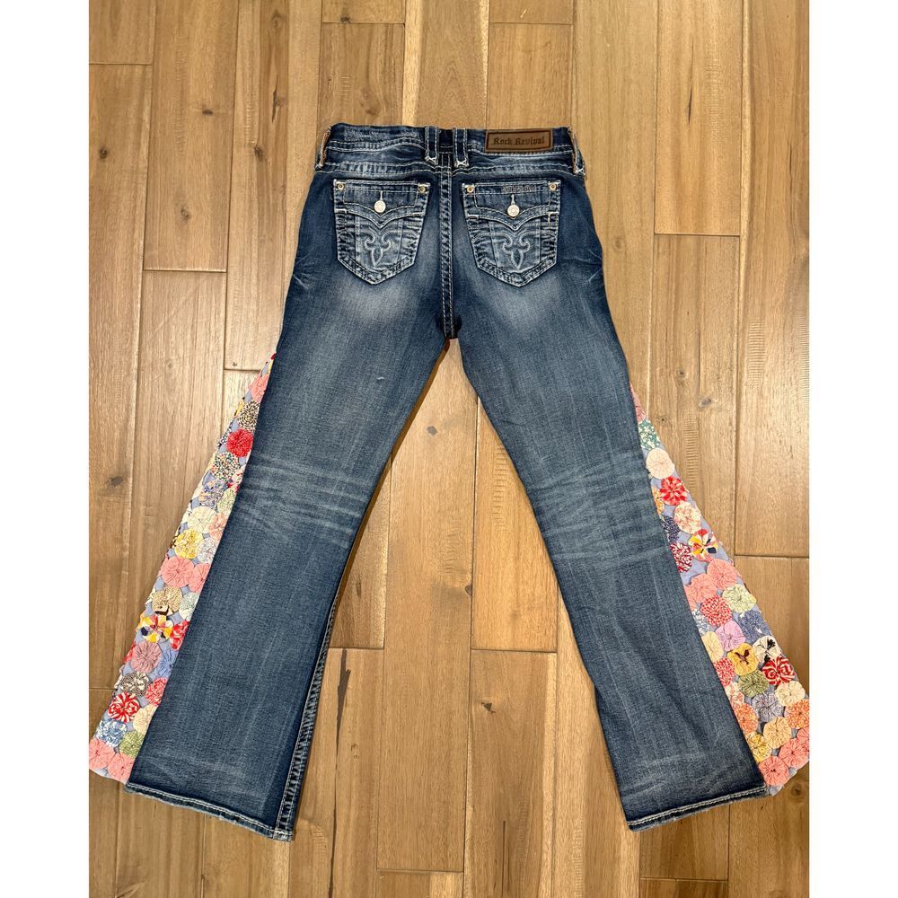 Rock Revival Antique Quilt Patchwork Panel Customized Easy Boot Jeans 26 Mandell